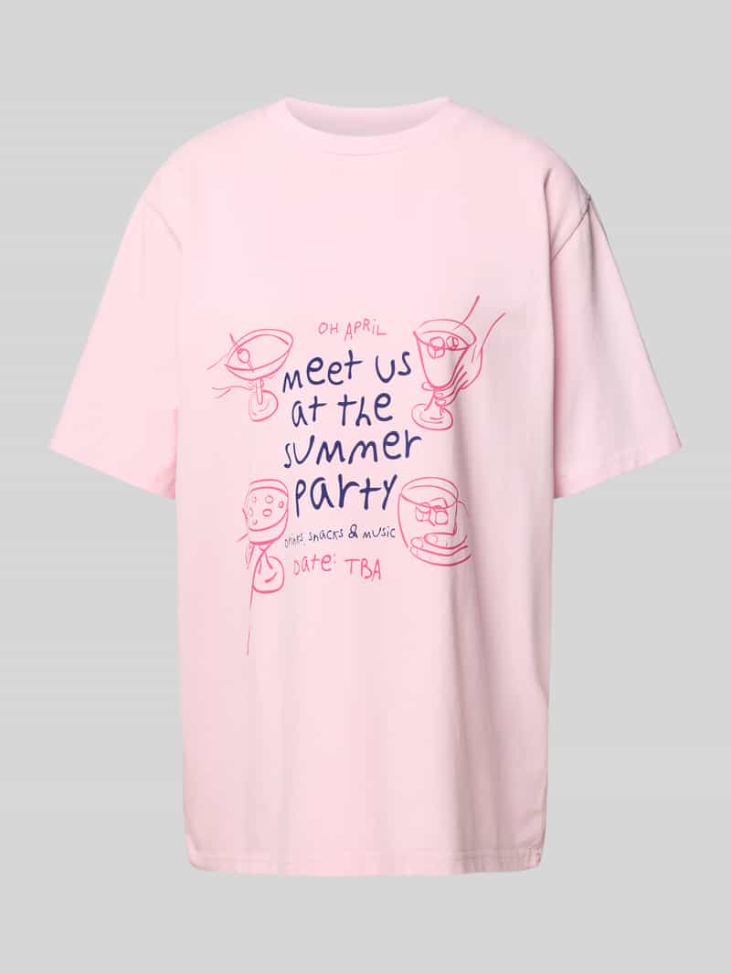 T-shirt o kroju oversized z okrągłym dekoltem model ‘Summer Party’