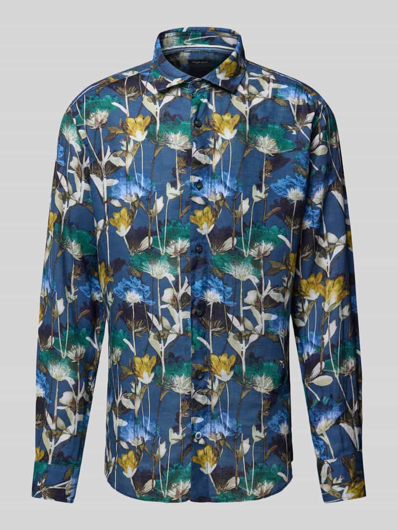 Koszula lniana o kroju regular fit ze wzorem na całej powierzchni