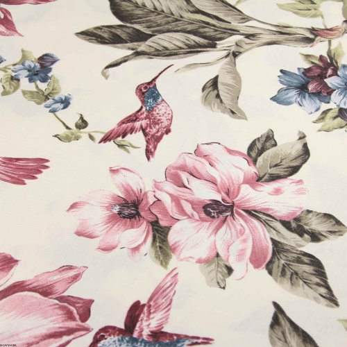 Prostokątny bawełniany obrus plamoodporny z wzorem Kwiaty i Ptaki