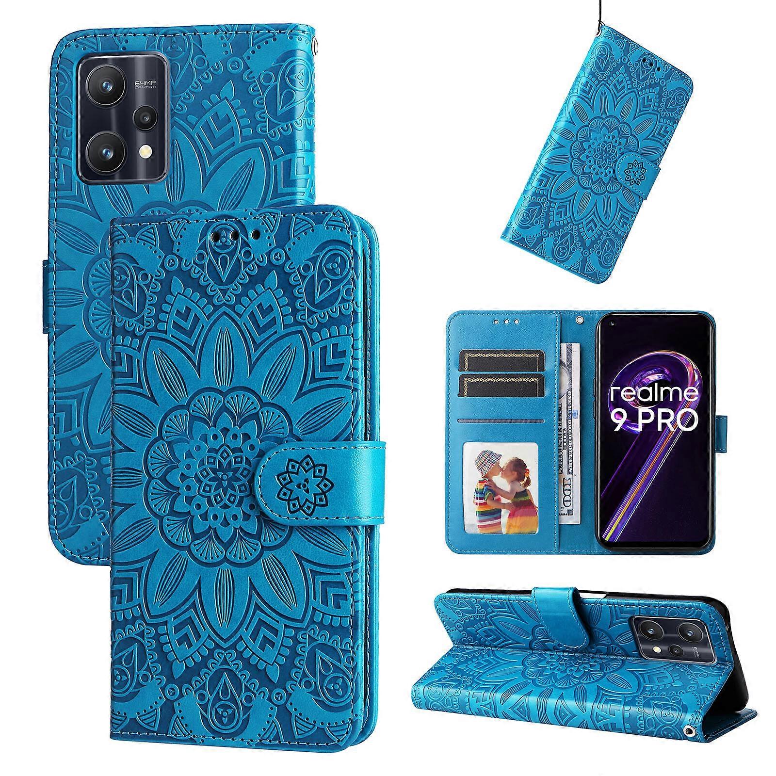Gangxun Etui na Realme 9 PRO 5G Pokrowiec kwiat Wytłaczane skórzane przegnieciska na karty i podpórka Portfel Etui z klapką Ochronne Kompatybilne z...