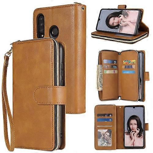 Goodcase Do Huawei P30 Lite Zipper Wallet Bag Poziome etui na telefon ze skóry PU z klapką Brown