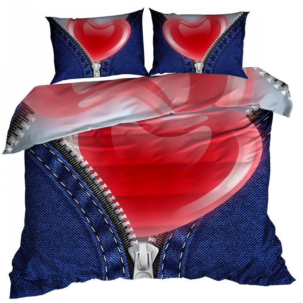 Pościel 3D bawełna satyna 160x200cm SERCE