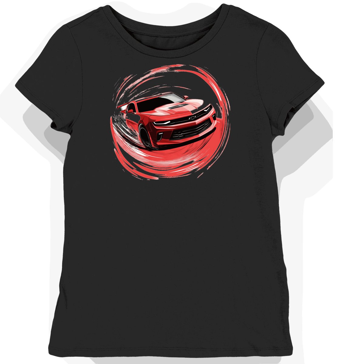 Koszulka damska czarna z nadrukiem klasycznego wyścigowego samochodu L