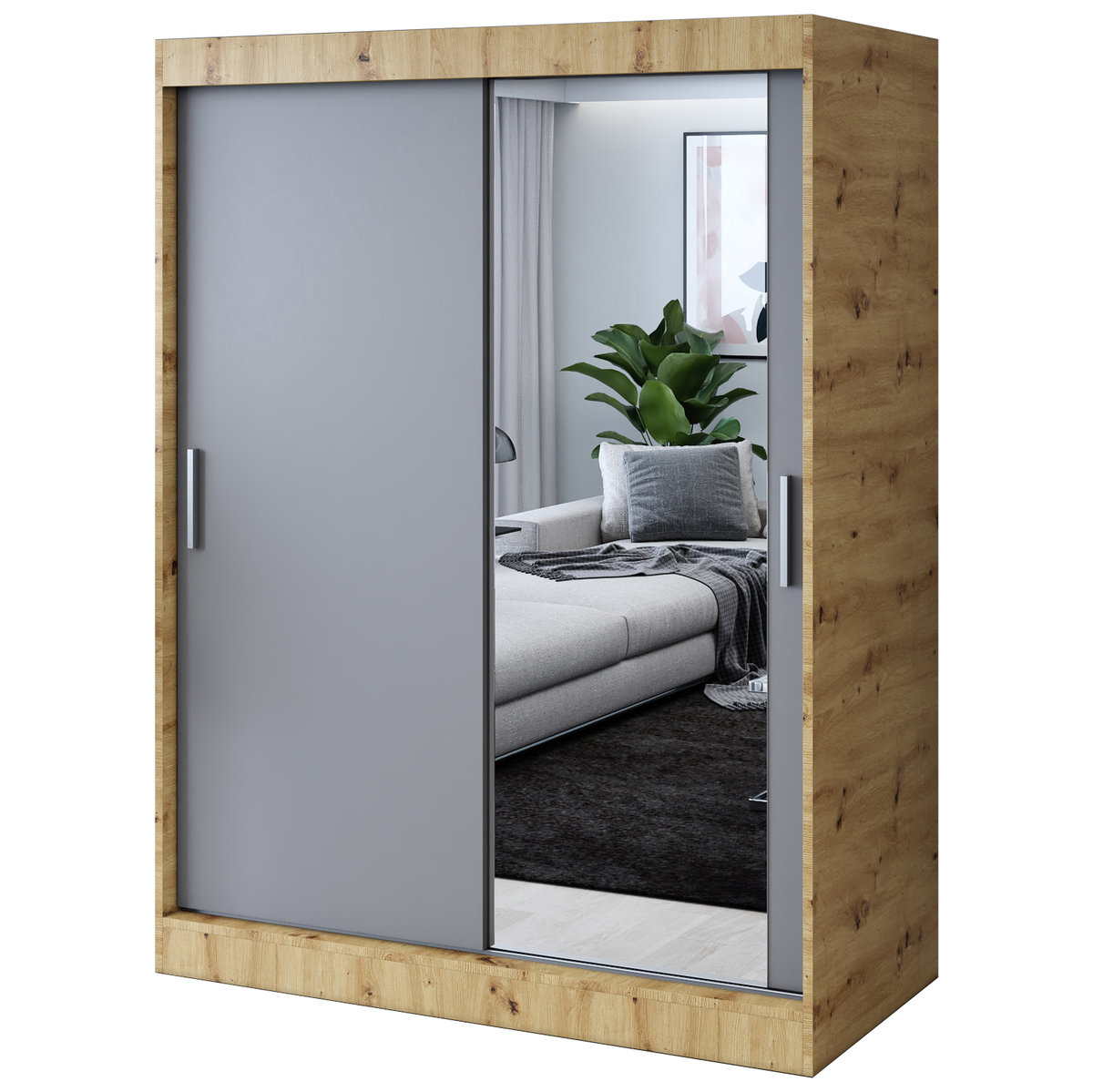 Szafa przesuwna 1 x Lustro 150x200 Hugo , Dąb Artisan /Antracyt mat