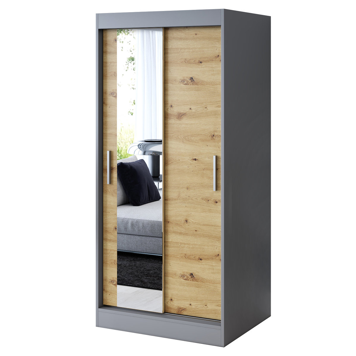 Szafa przesuwna 1x Lustro 90x200 Sofia, Antracyt mat / Dąb Artisan
