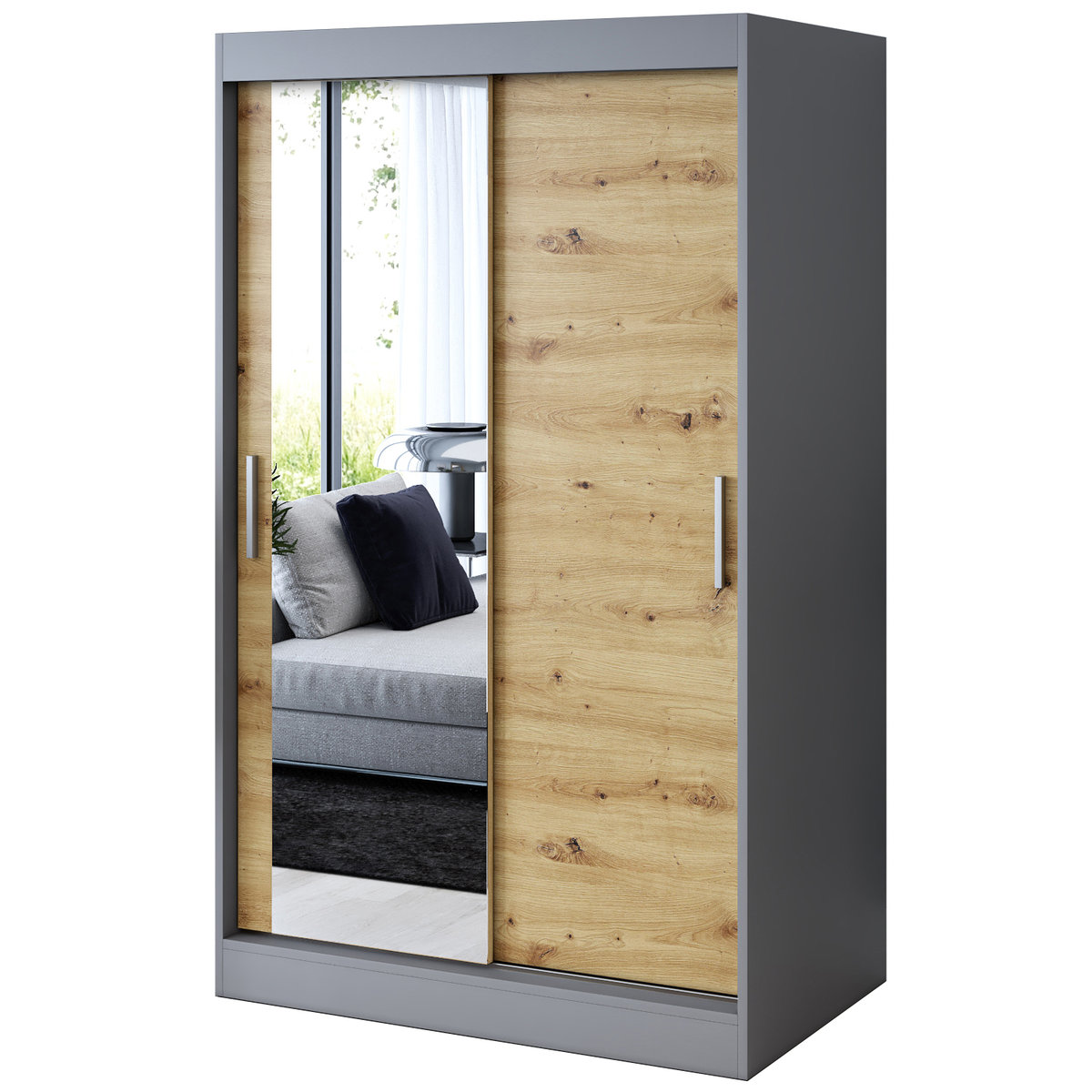 Szafa przesuwna 1 x lustro 120x200 Sofia , Antracyt mat / Dąb Artisan
