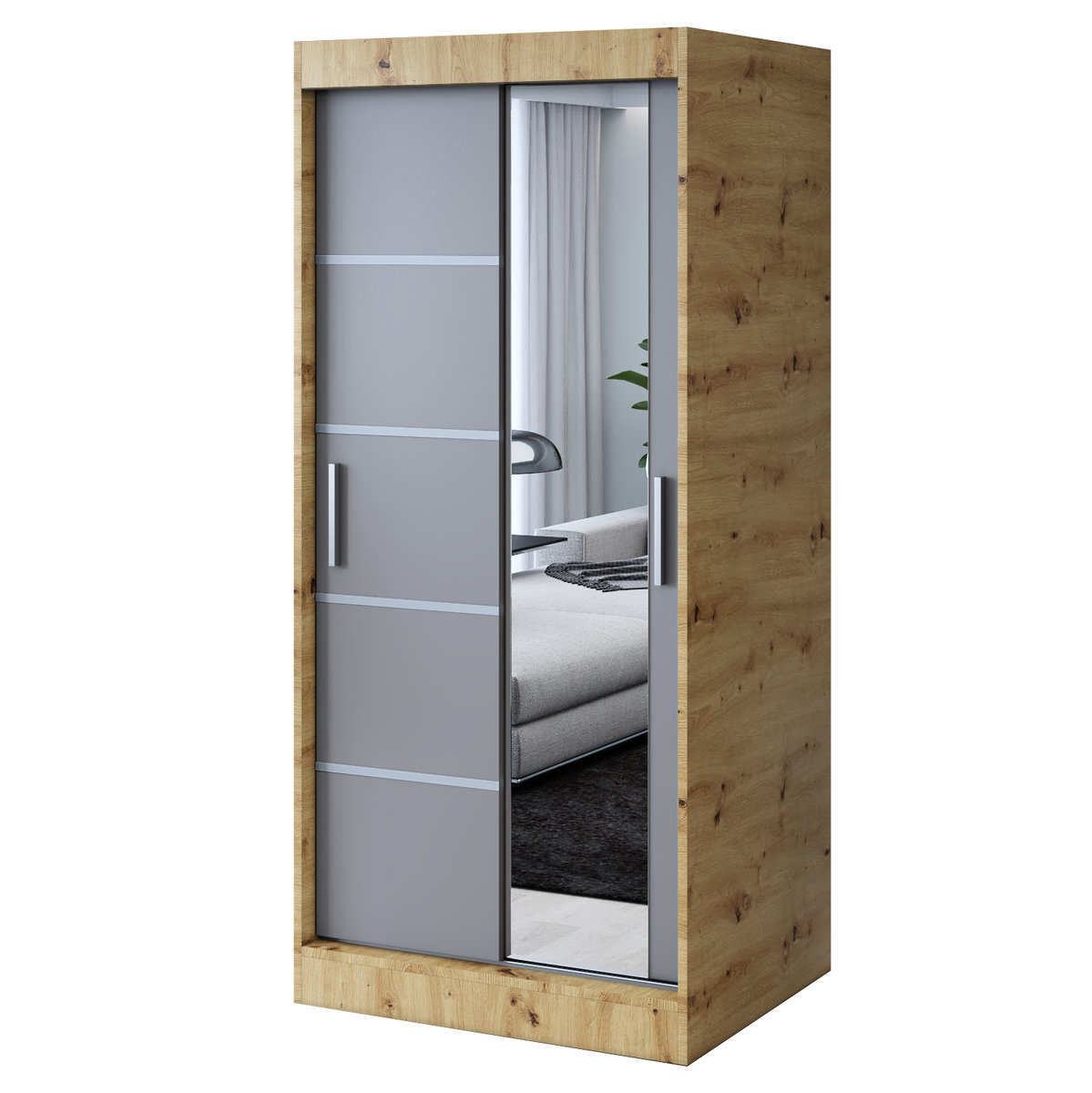 Szafa przesuwna 1x Lustro 90x200 Pepe, Dąb Artisan / Antracyt mat