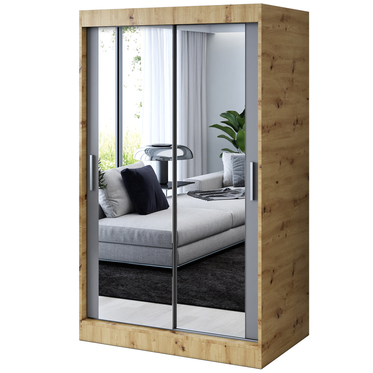 Szafa przesuwna 2 x Lustro 120x200 Karl , Dąb Artisan / Antracyt mat