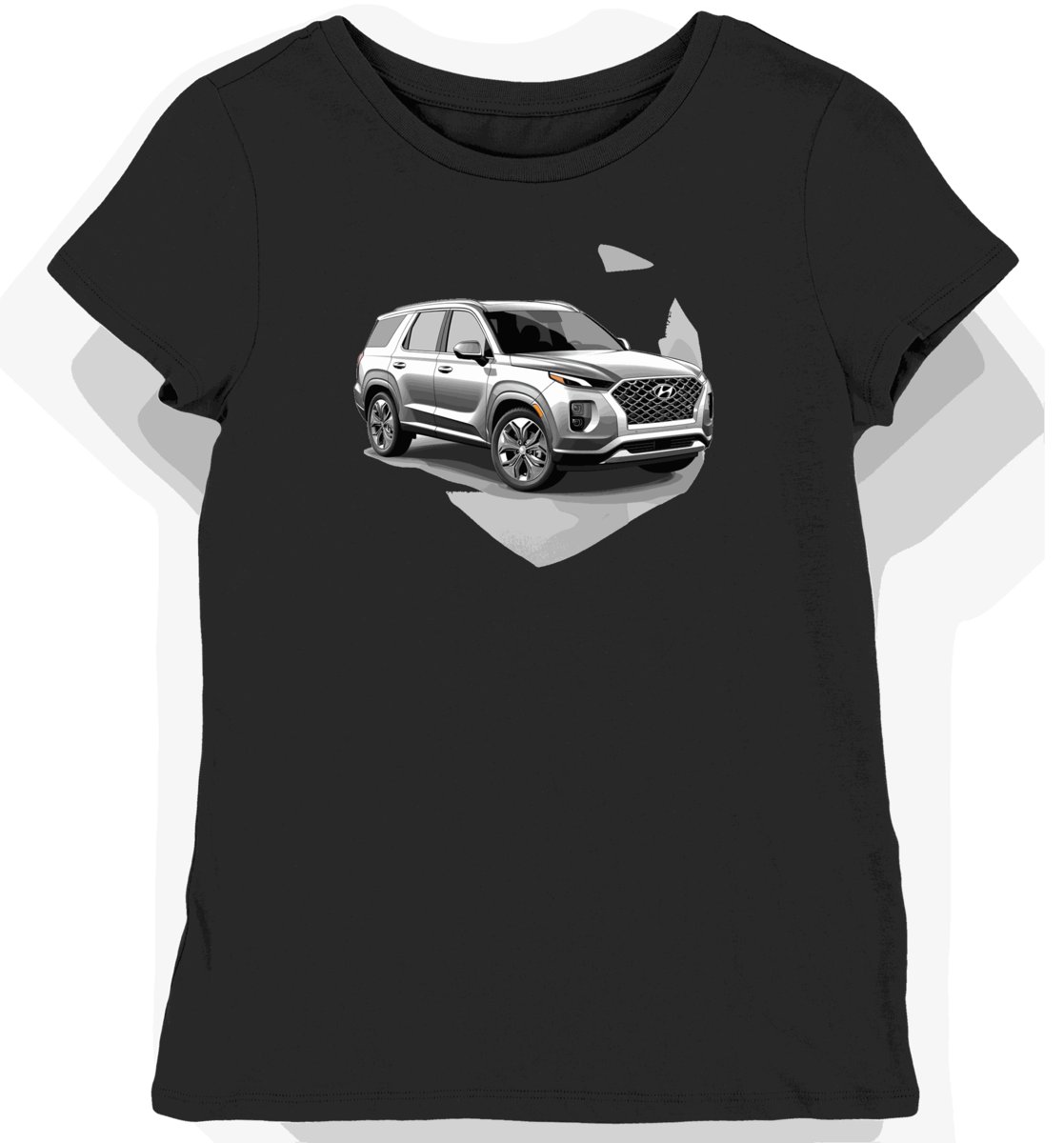 Koszulka damska czarna z eleganckim SUV na designerskim tle S