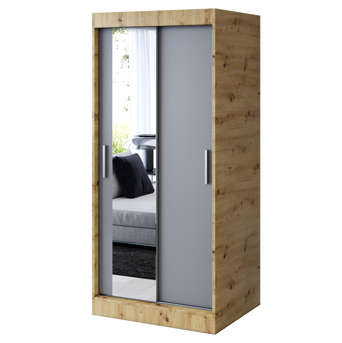 Szafa przesuwna 1x Lustro 90x200 Sofia, Dąb Artisan / Anytracyt mat