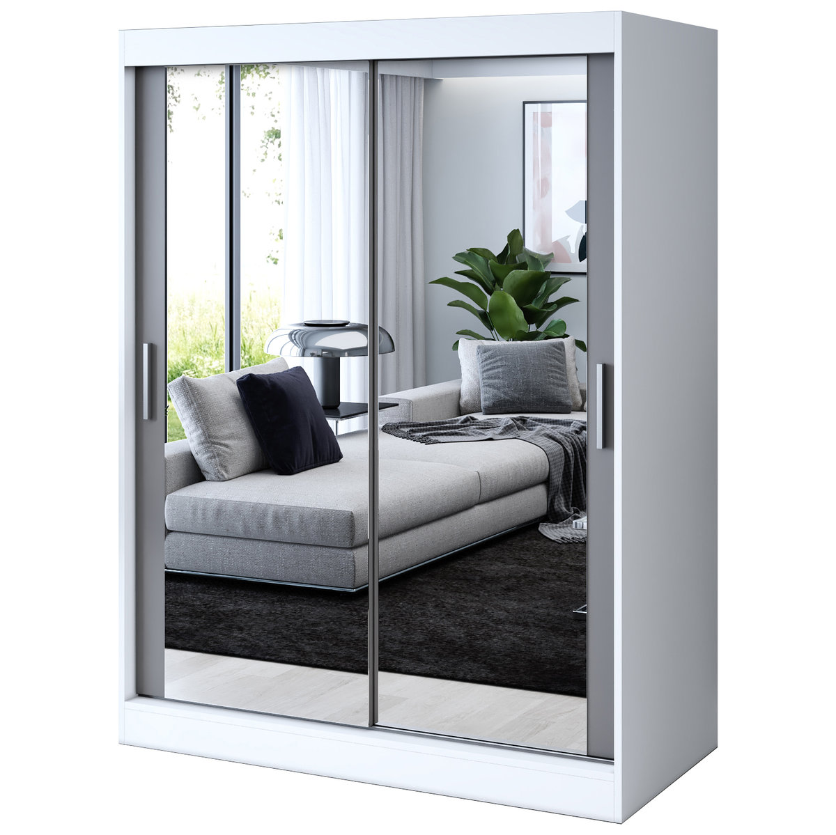 Szafa przesuwna 2 x Lustro 150x200 Karl , Biały mat / Antracyt mat
