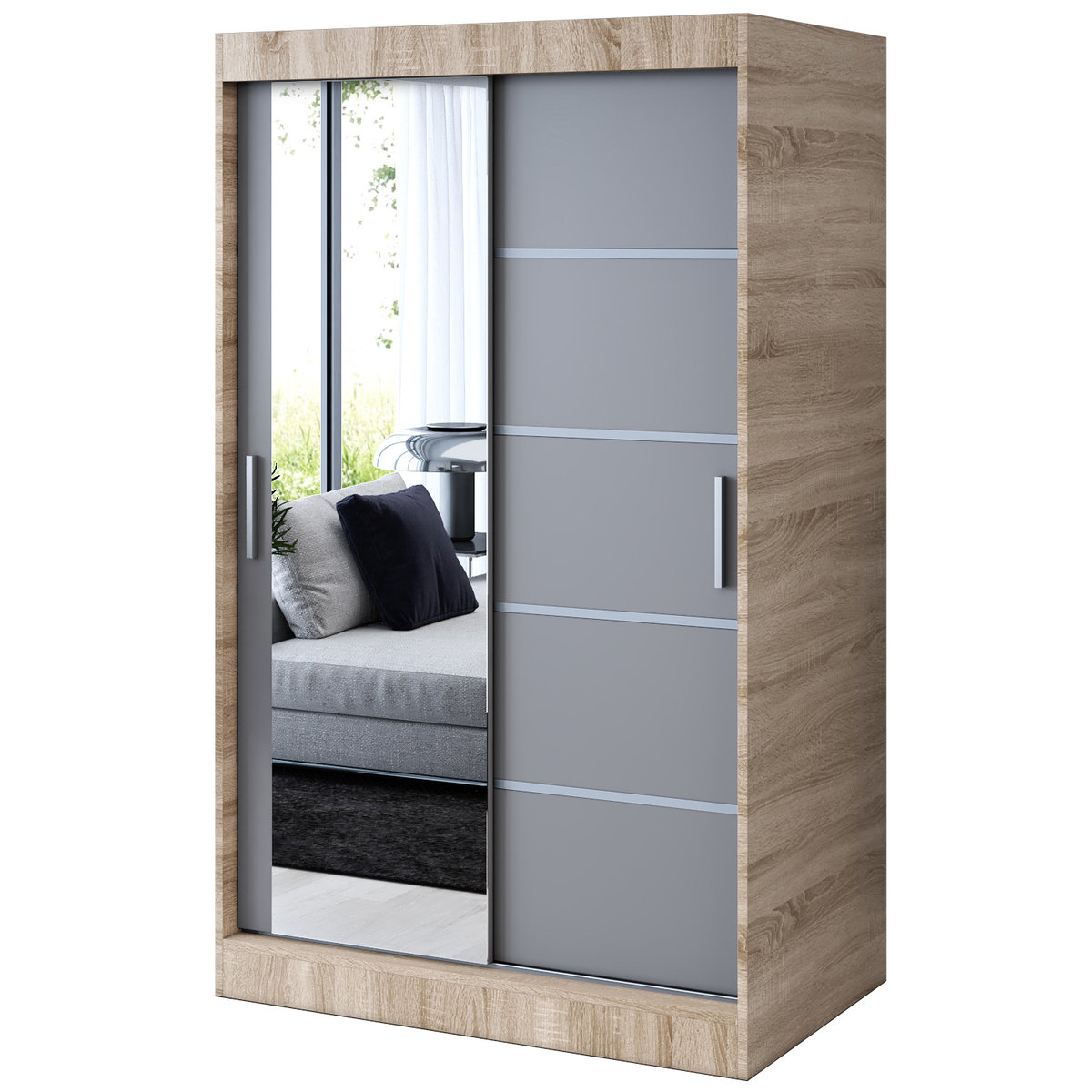 Szafa przesuwna 1 x lustro 120x200 Ralf , Dąb Sonoma / Antracyt mat