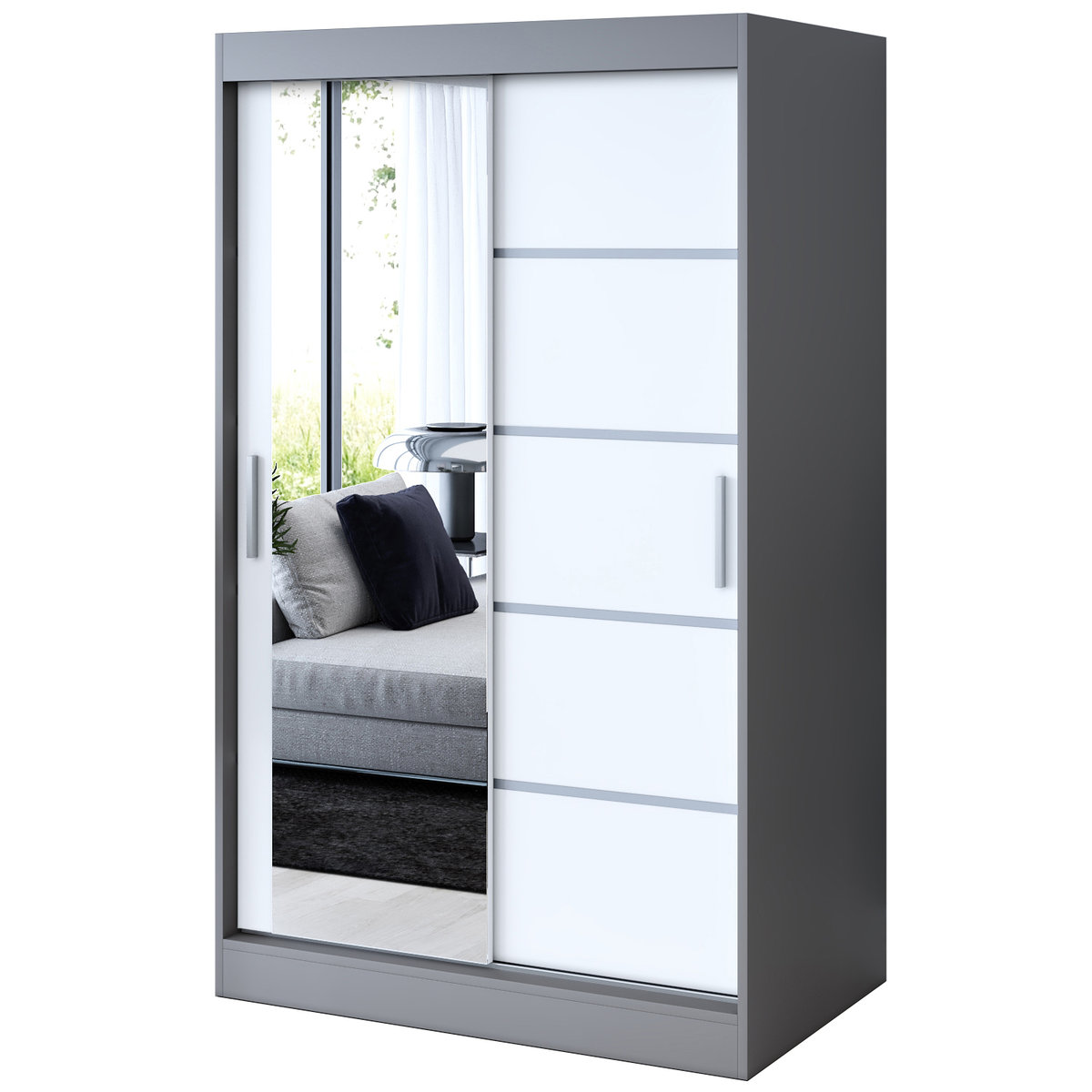 Szafa przesuwna 1 x lustro 120x200 Ralf , Antracyt mat / Biały mat