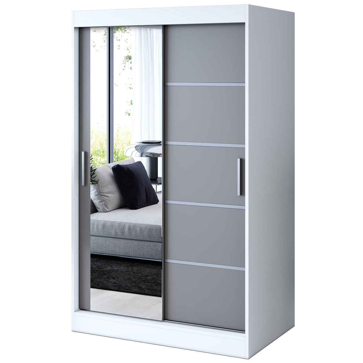 Szafa przesuwna 1 x lustro 120x200 Ralf , Biały mat / Antracyt mat