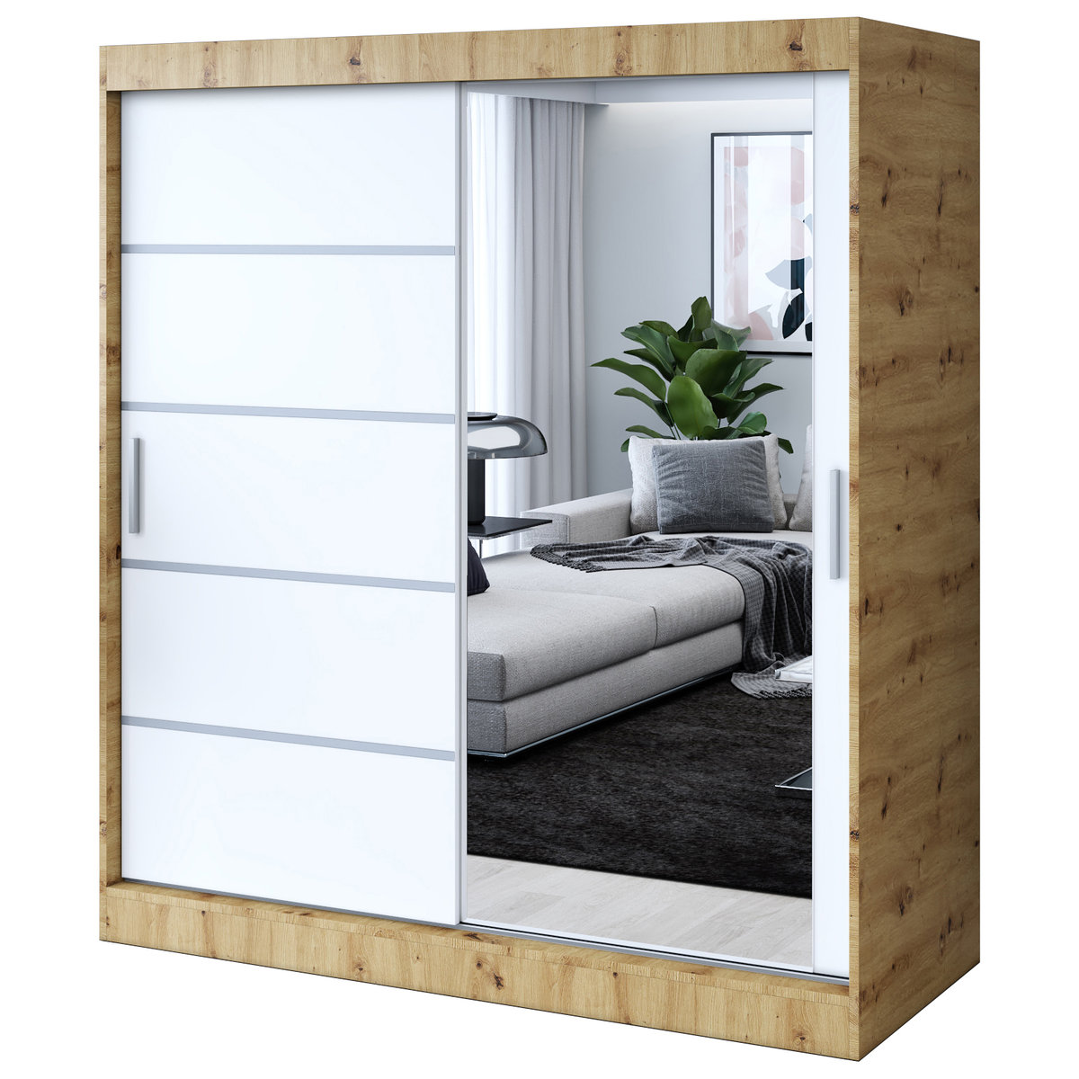 Szafa przesuwna 1 x Lustro 180x200 Pepe , Dab Artisan / Biały mat