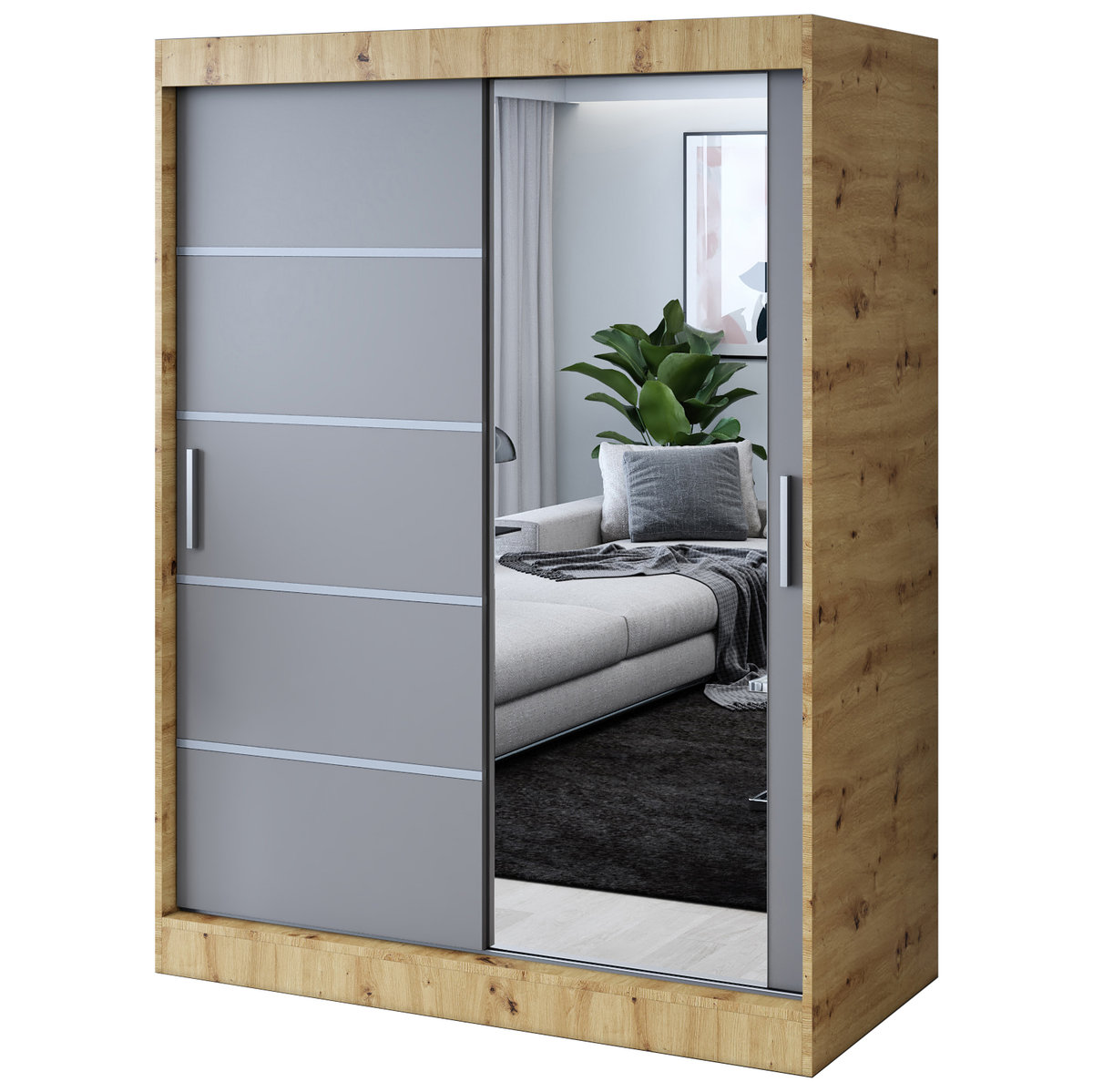 Szafa przesuwna 1 x Lustro 150x200 Pepe , Dąb Artisan / Antracyt mat