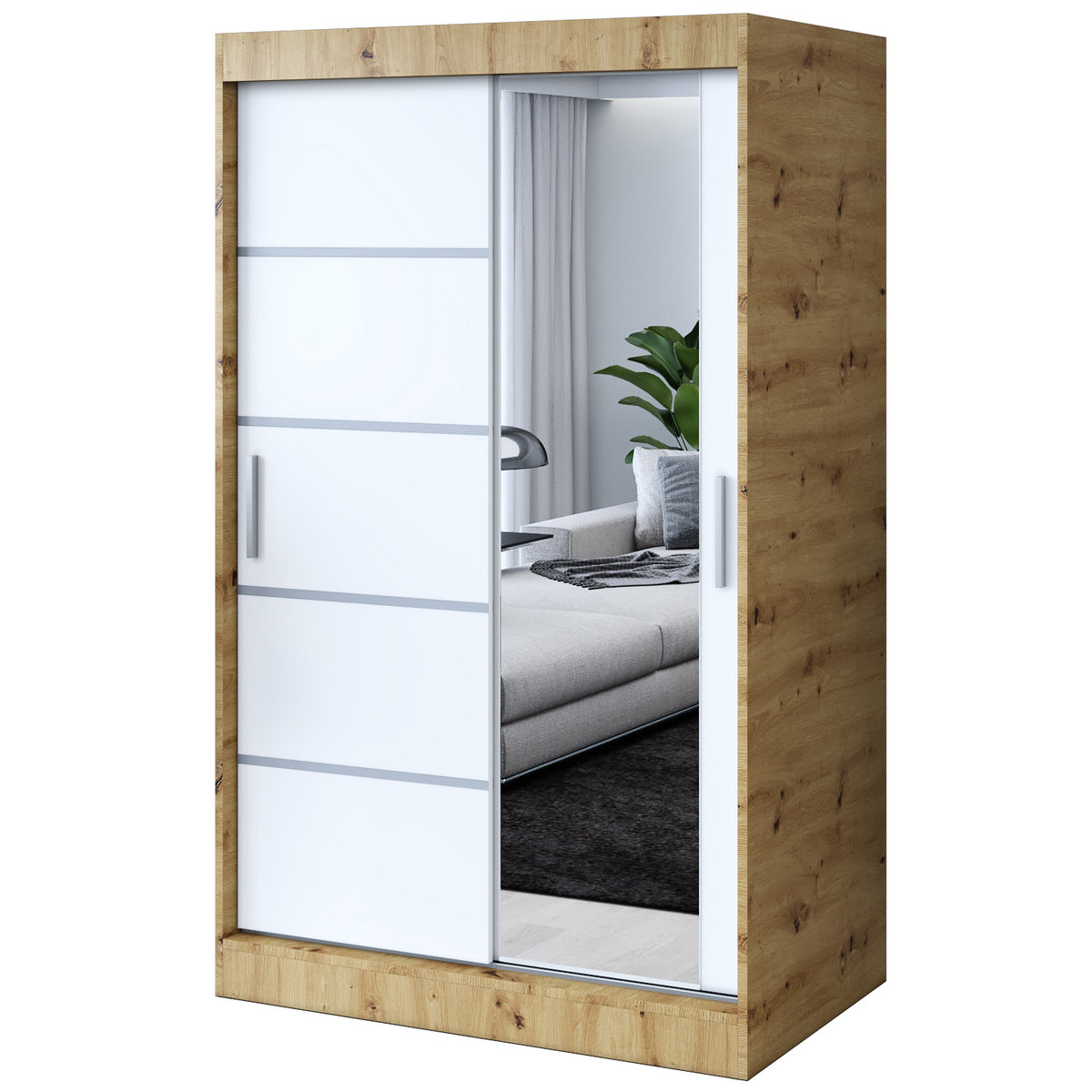 Szafa przesuwna 1 x lustro 120x200 Pepe , Dąb Artisan / Biały mat