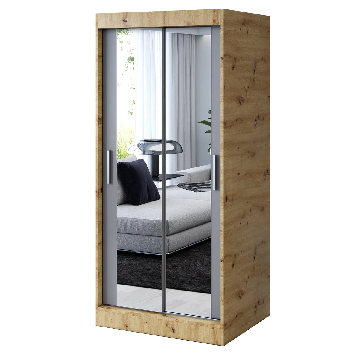 Szafa przesuwna 2x Lustro 90x200 Karl , Dąb Artisan / Antracyt mat