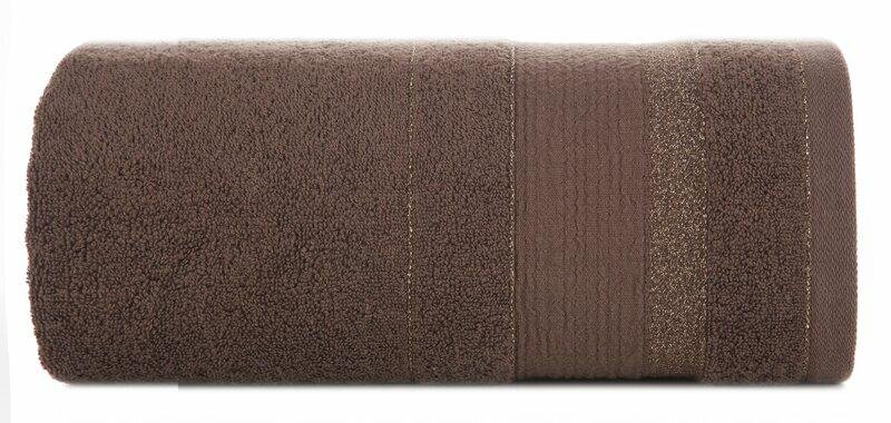 Ręcznik April 50x90 brązowy ciemny z żakardową bordiurą z błyszczącą nicią 500 g/m2