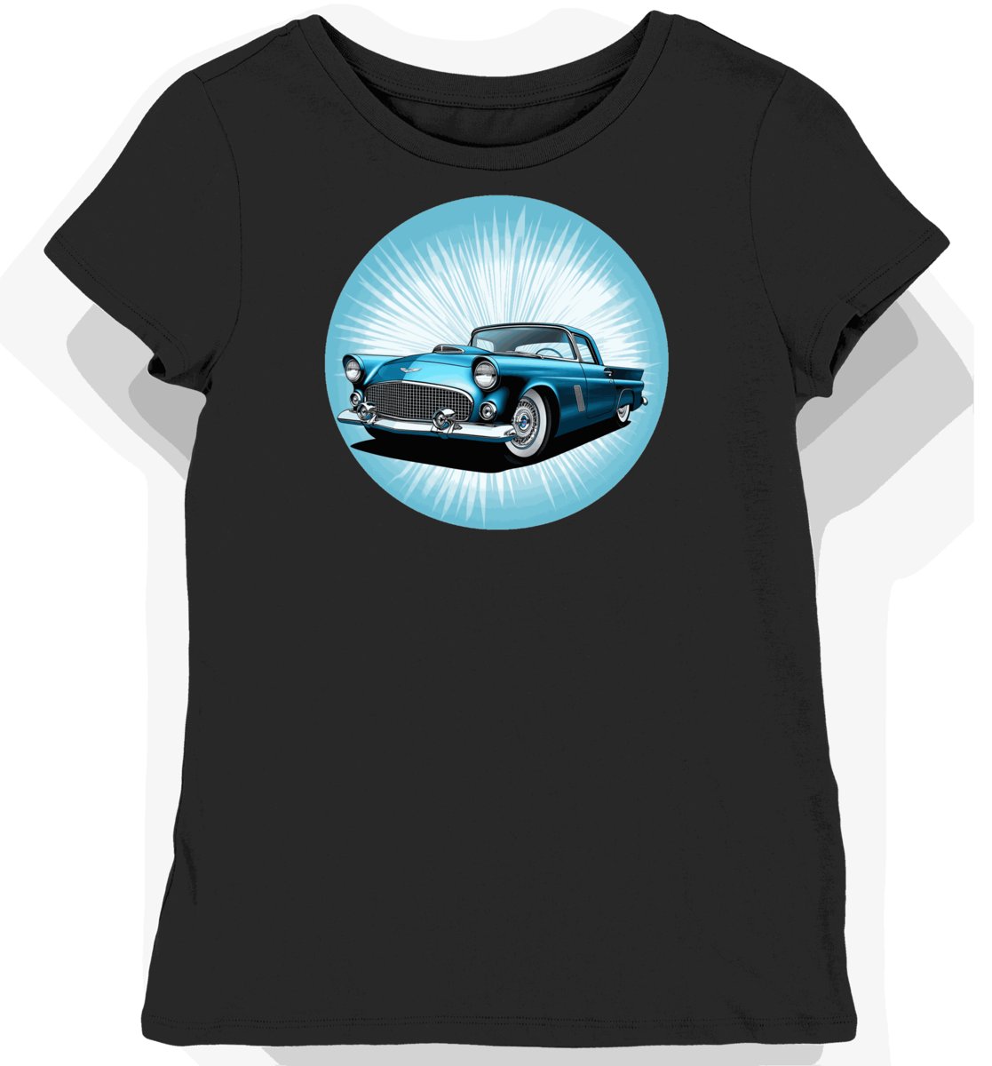 Koszulka damska czarna z klasycznym stylem Ford Thunderbird 1955 XL
