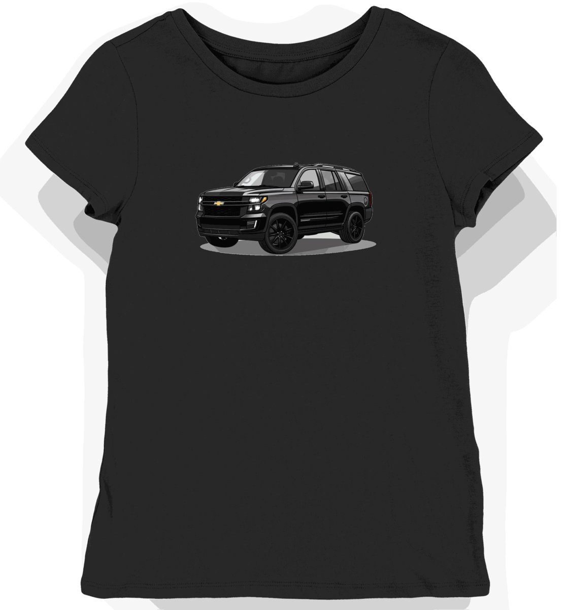 Koszulka damska czarna z motywem eleganckiego SUV-a Chevrolet Tahoe XL