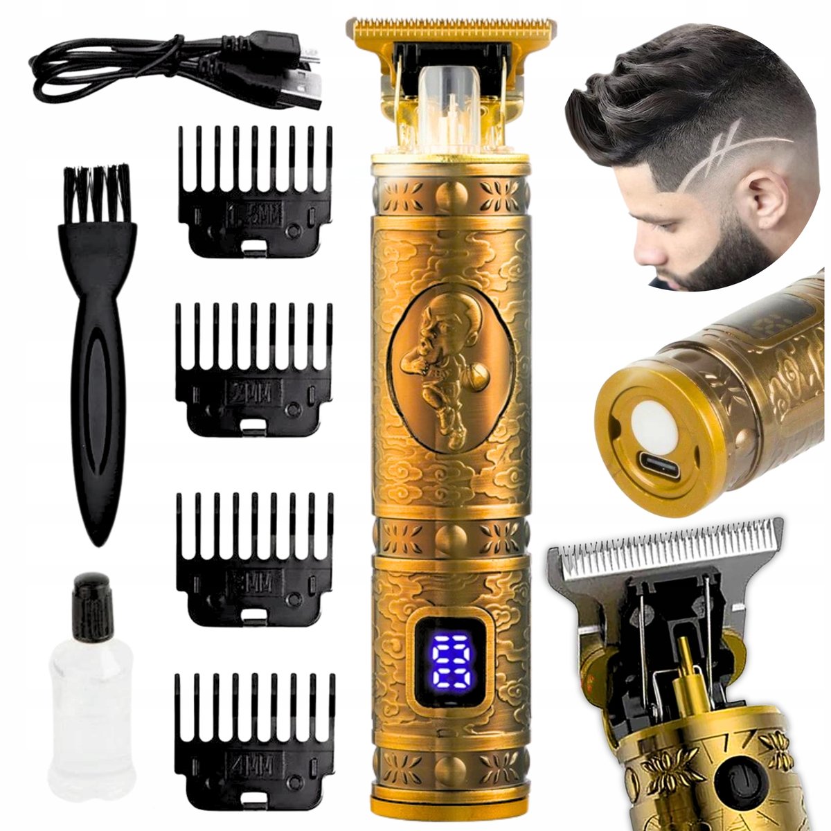 MASZYNKA TRYMER DO STRZYŻENIA WŁOSÓW BRODY + 4 NAKŁADKI + WYŚWIETLACZ LCD