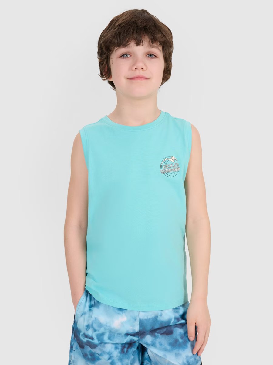 4F Tank top regular z nadrukiem chłopięcy 4FJWSS25TSLEM162-47S Zielony Roz. 140