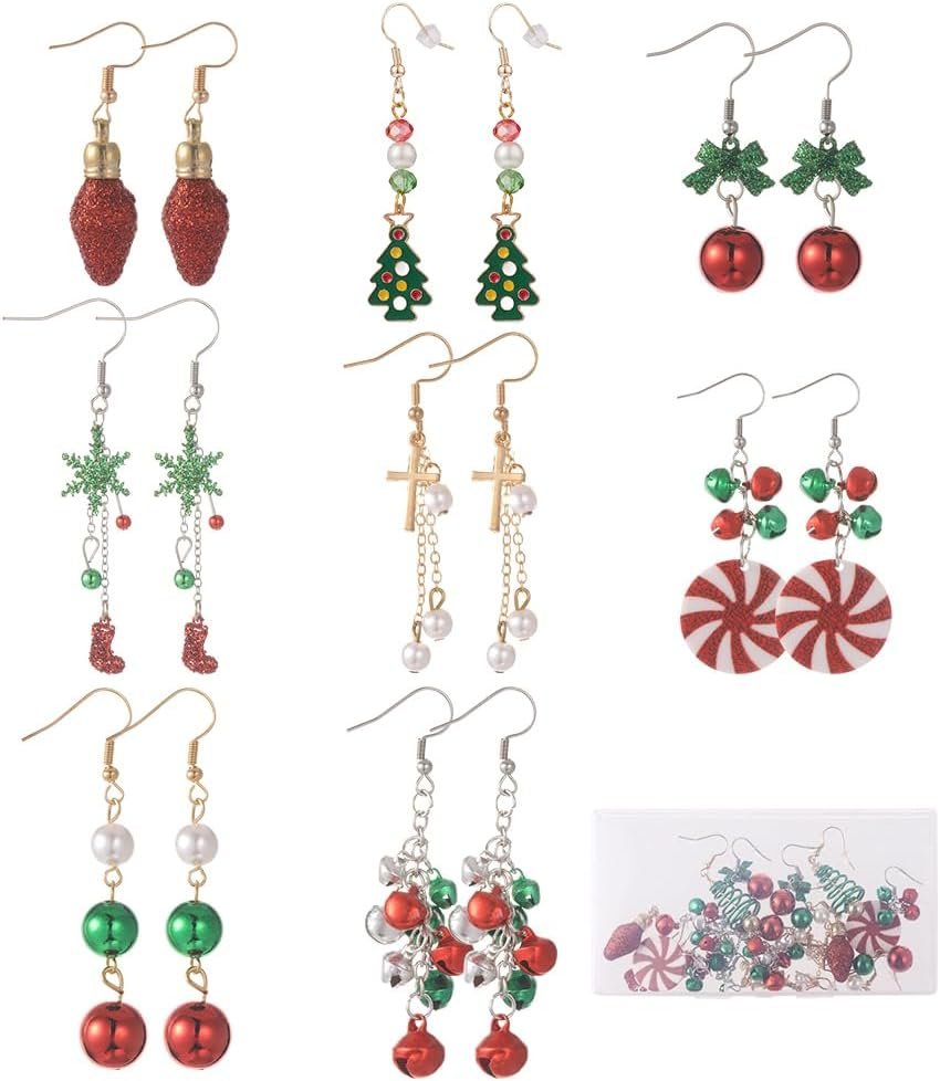 SUNNYCUCLUE Zestaw 8 par kolczyków świątecznych