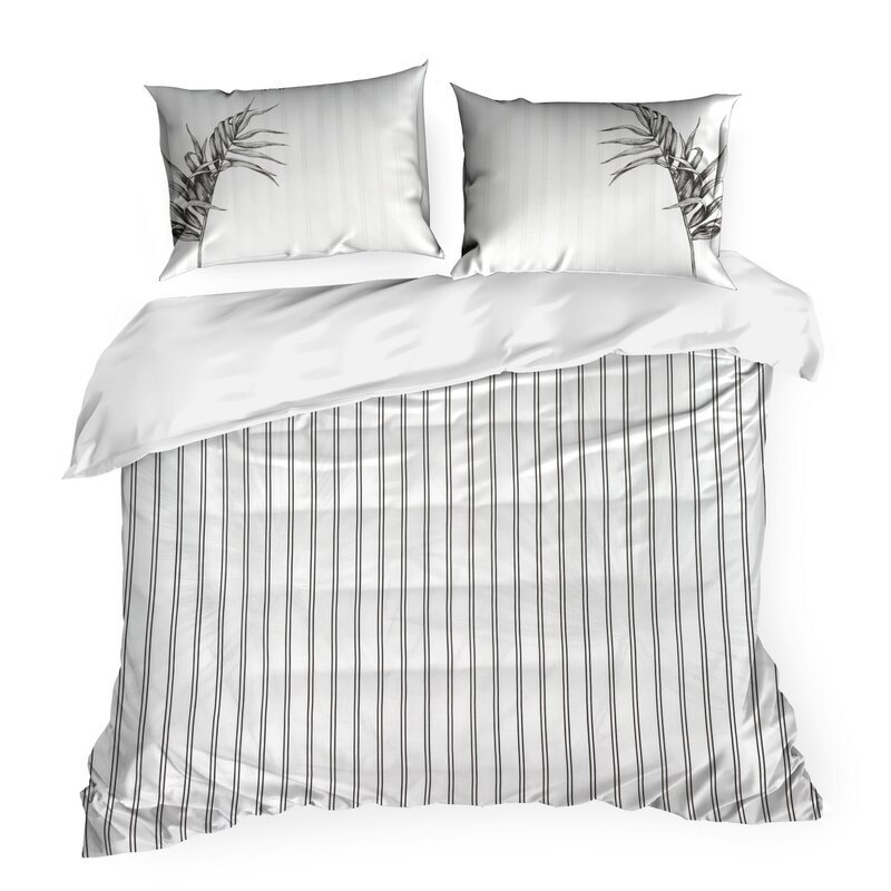 Pościel satynowa 160x200 Paloma biała czarna liscie Premium