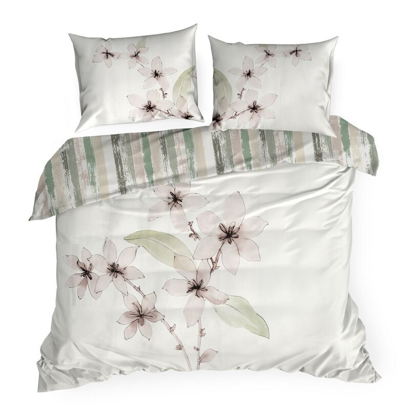 Pościel satynowa 220x200 Bianca biała miętowa pudrowa kwiaty Premium 25
