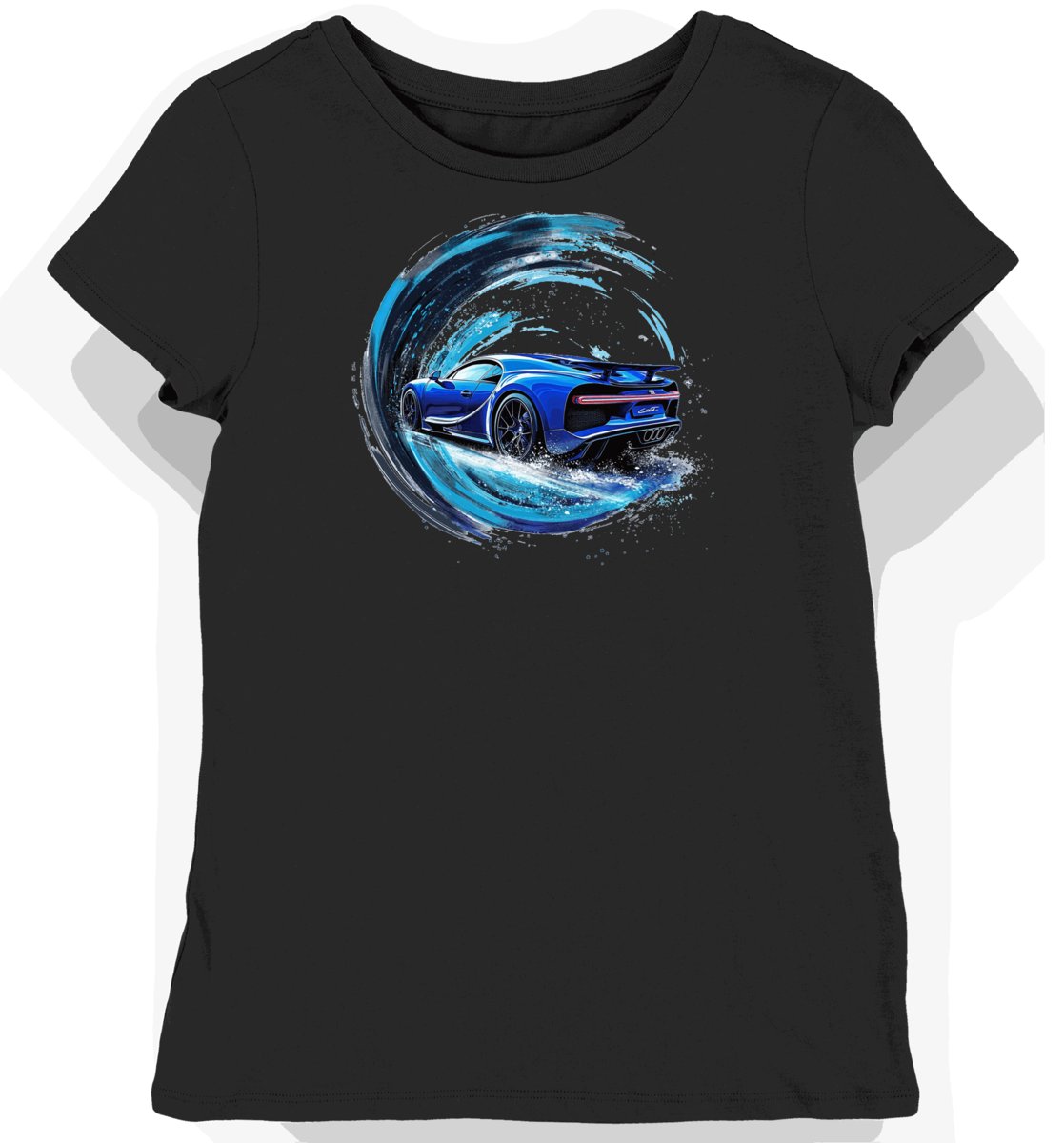 Koszulka damska czarna z motywem sportowego auta w ruchu XS