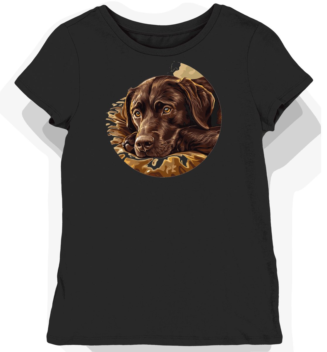 Koszulka damska czarna z motywem labradora w czekoladowym odcieniu faliści. L