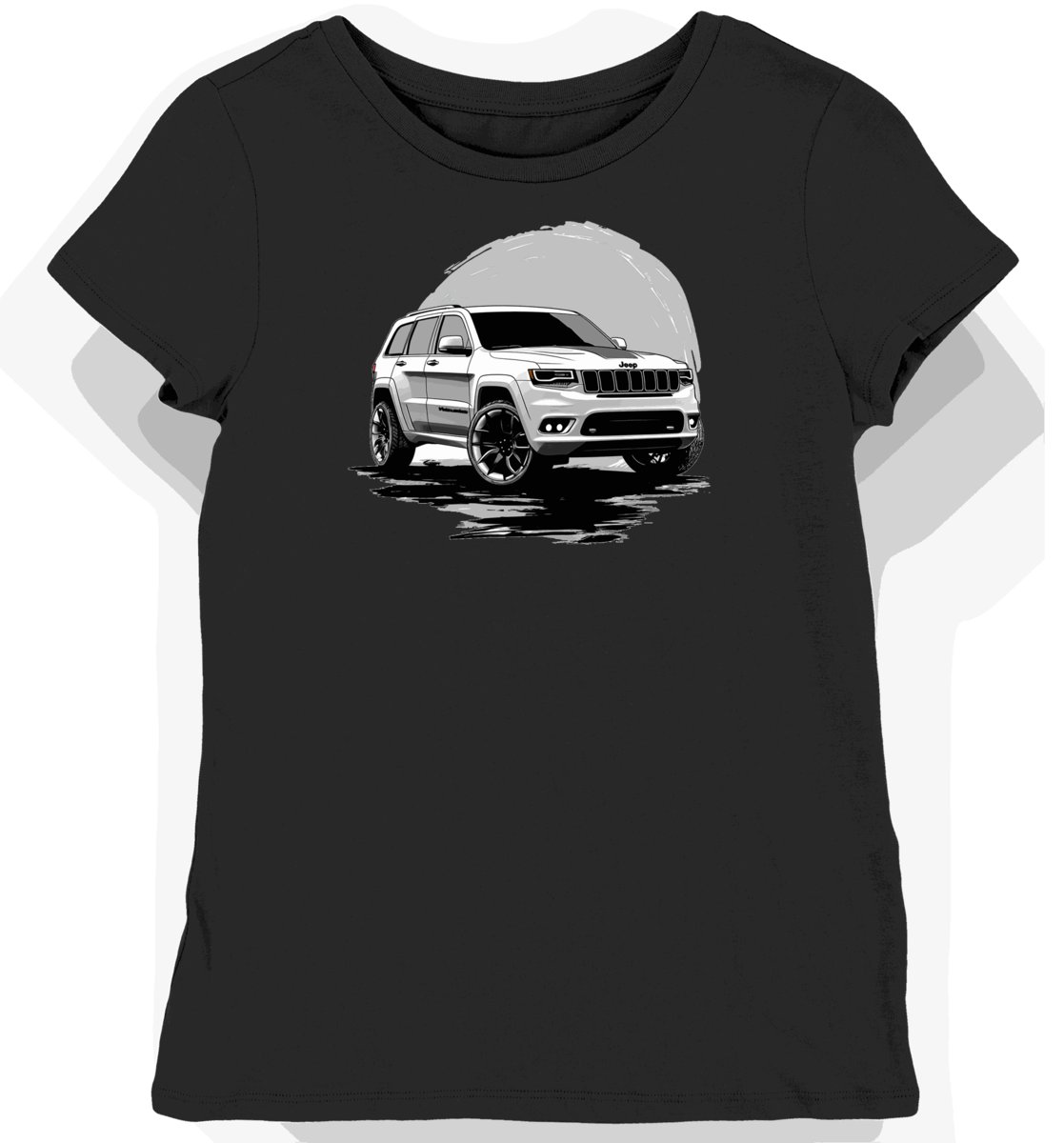 Koszulka damska czarna z motywem eleganckiego Jeepa w ruchu XL