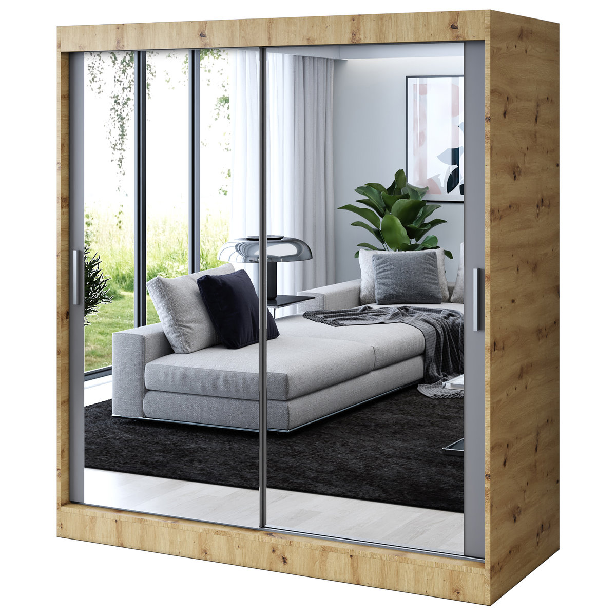 Szafa przesuwna 2x Lustro 180x200 Karl , Dąb Artisan / Antracyt mat