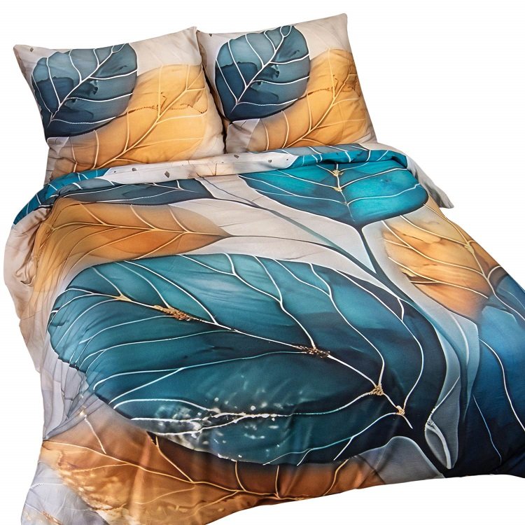 Pościel satynowa 160x200 satynlove 12411 turkusowe liście