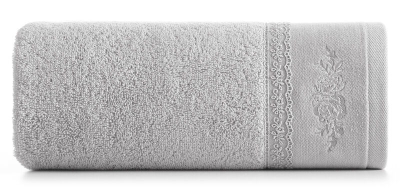 Ręcznik Sisi 70x140 srebrny zdobiony bordiurą frotte 500 g/m2