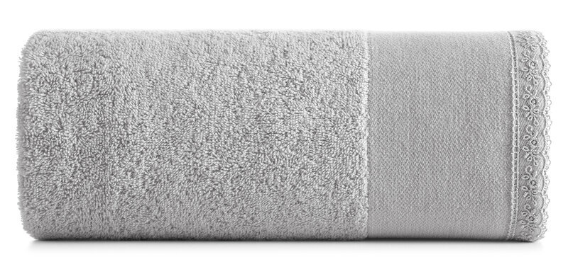 Ręcznik Emi 50x90 srebrny zdobiony bordiurą frotte 500 g/m2