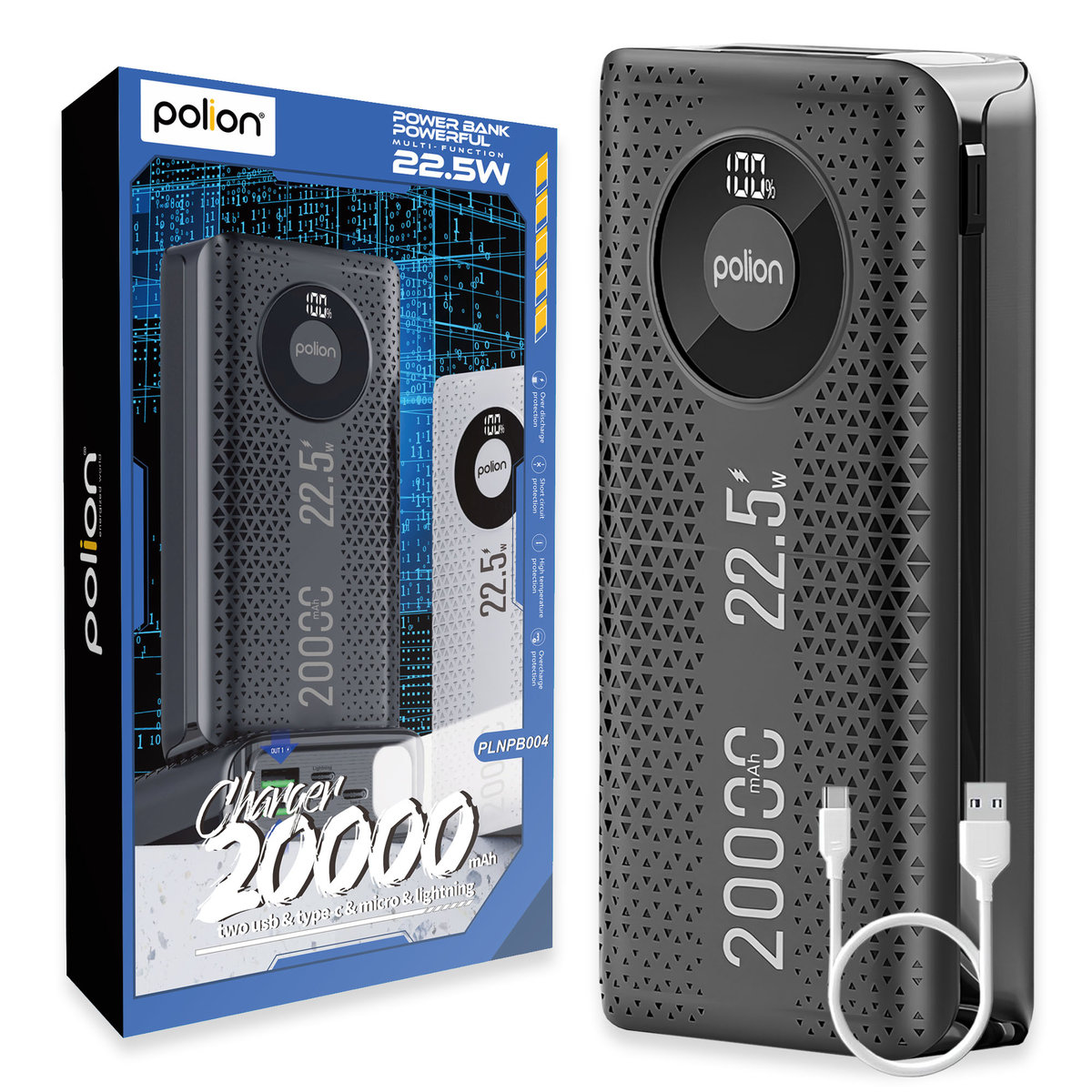 POLION Szybkie Ładowanie 22.5W 20000mAh USB-C USB-A PD3.0 QC3.0