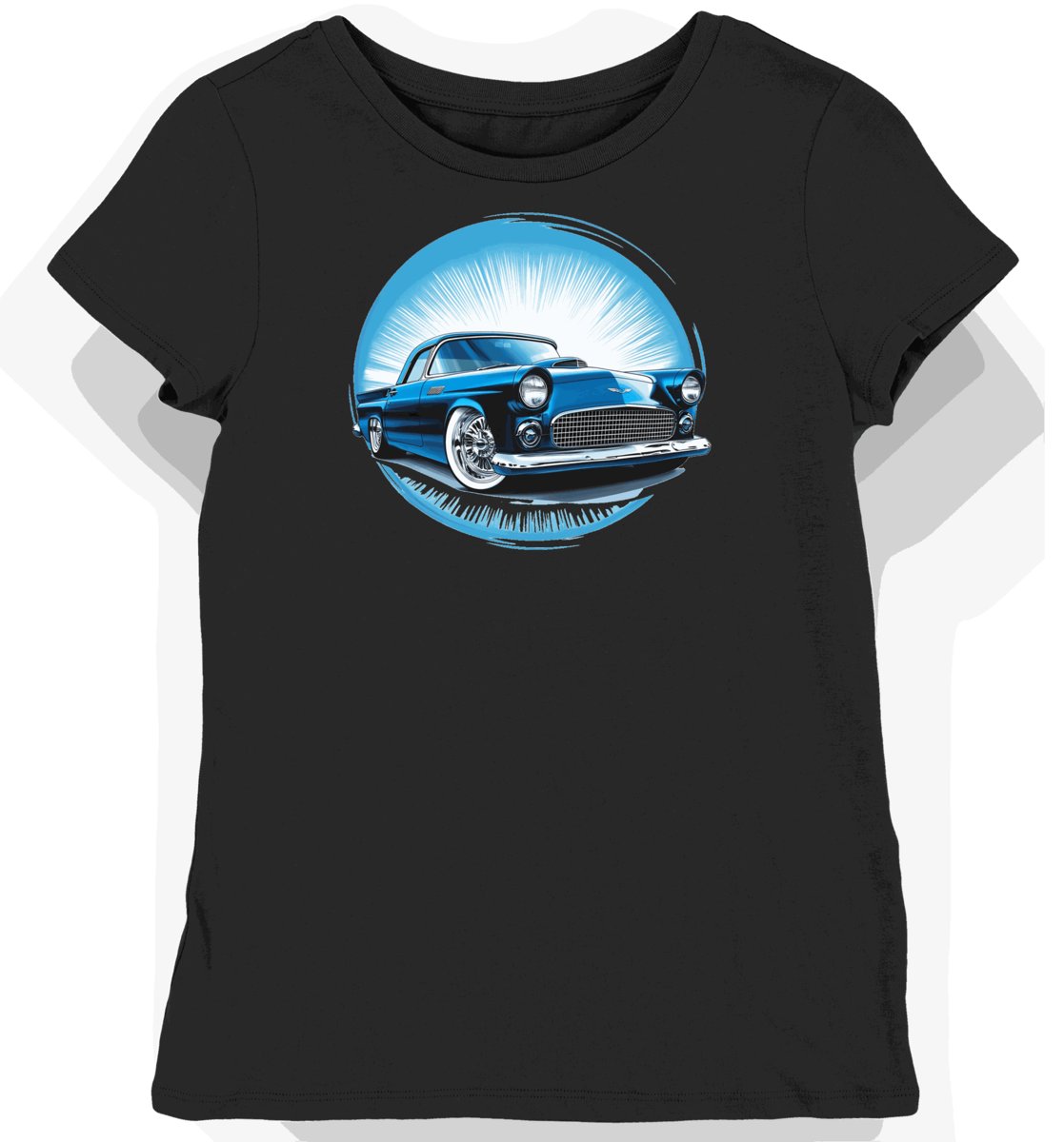 Koszulka damska czarna z klasycznym autem Thunderbird 1955 M