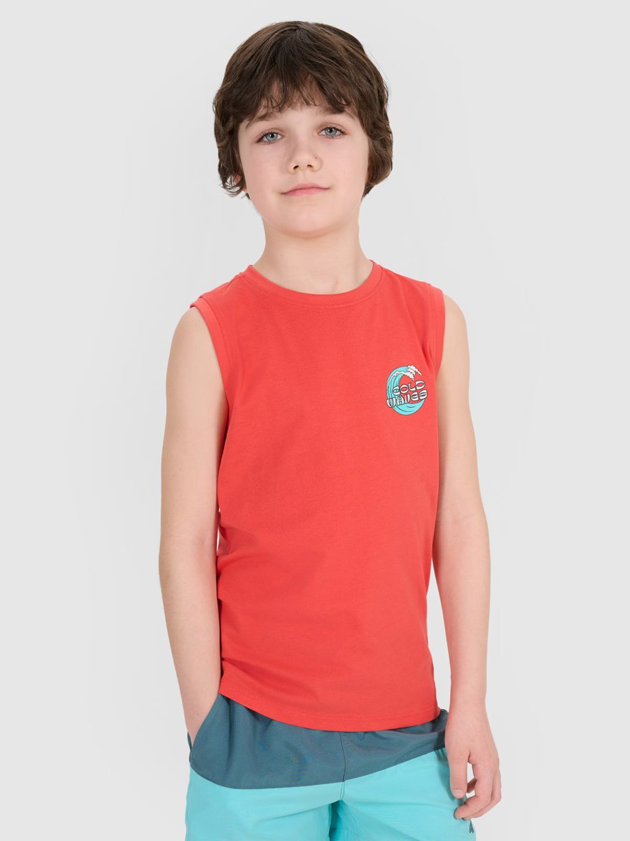 4F Tank top regular z nadrukiem chłopięcy 4FJWSS25TSLEM162-63S Różowy Roz. 152