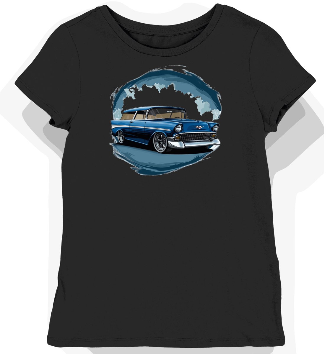 Nostalgiczna Koszulka damska czarna z Klasycznym Motywem Chevrolet Nomad XXL