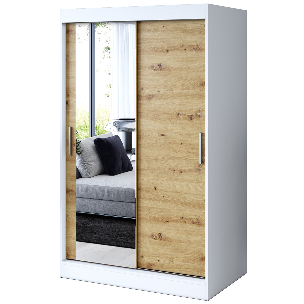 Szafa przesuwna 1 x lustro 120x200 Sofia , Biały mat / Dąb Artisan