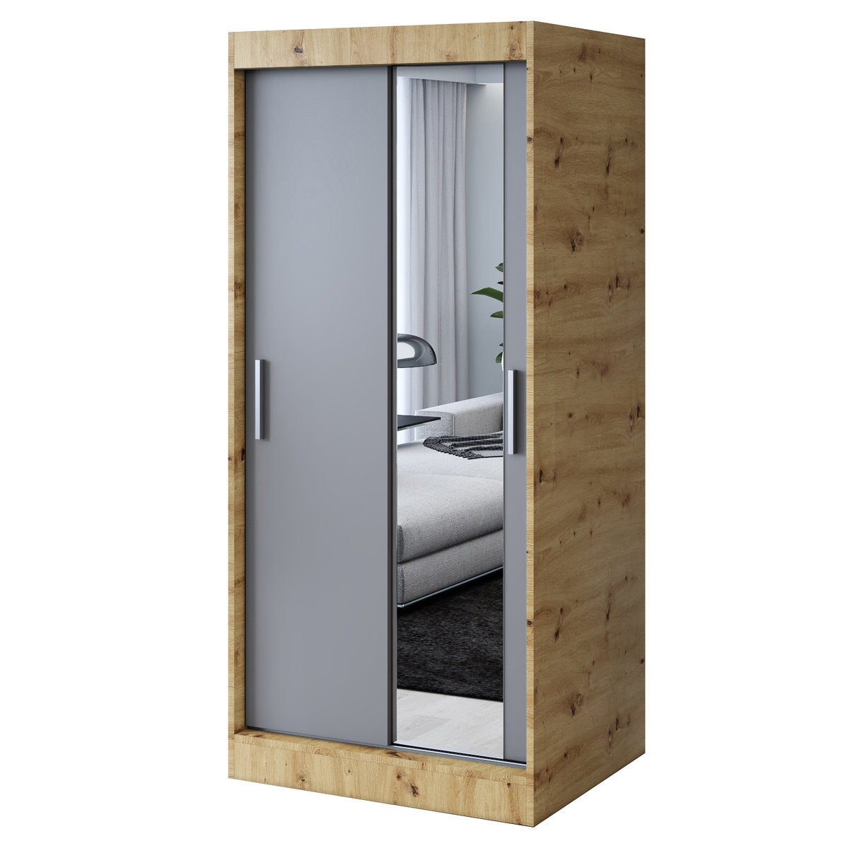 Szafa przesuwna 1x Lustro 90x200 Hugo, Dąb Artisan / Antracyt Mat