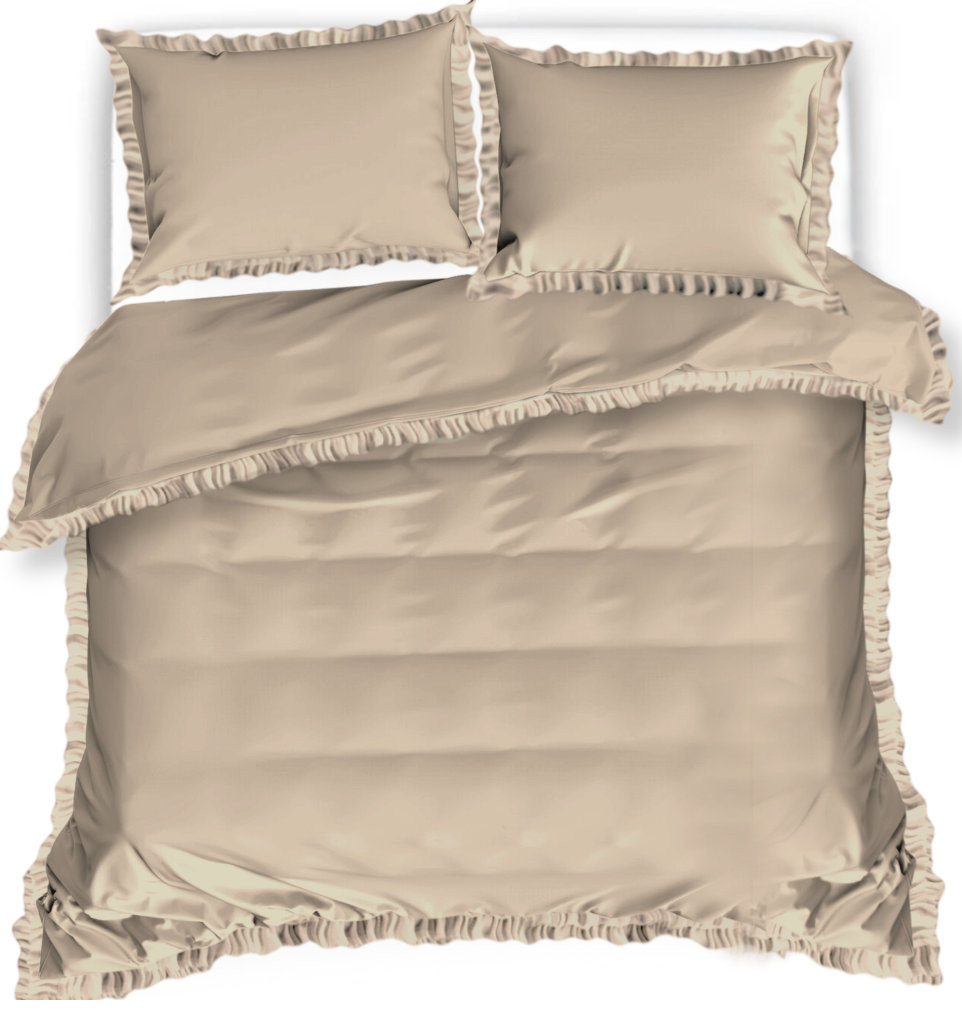 Pościel Z Falbaną 200X220 Jasnobeżowa 2592