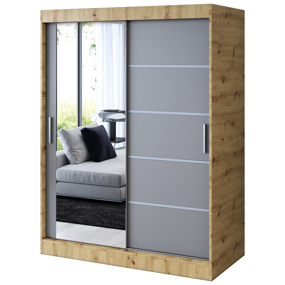 Szafa przesuwna 1 x Lustro 150x200 Ralf , Dąb Artisan / Antracyt mat