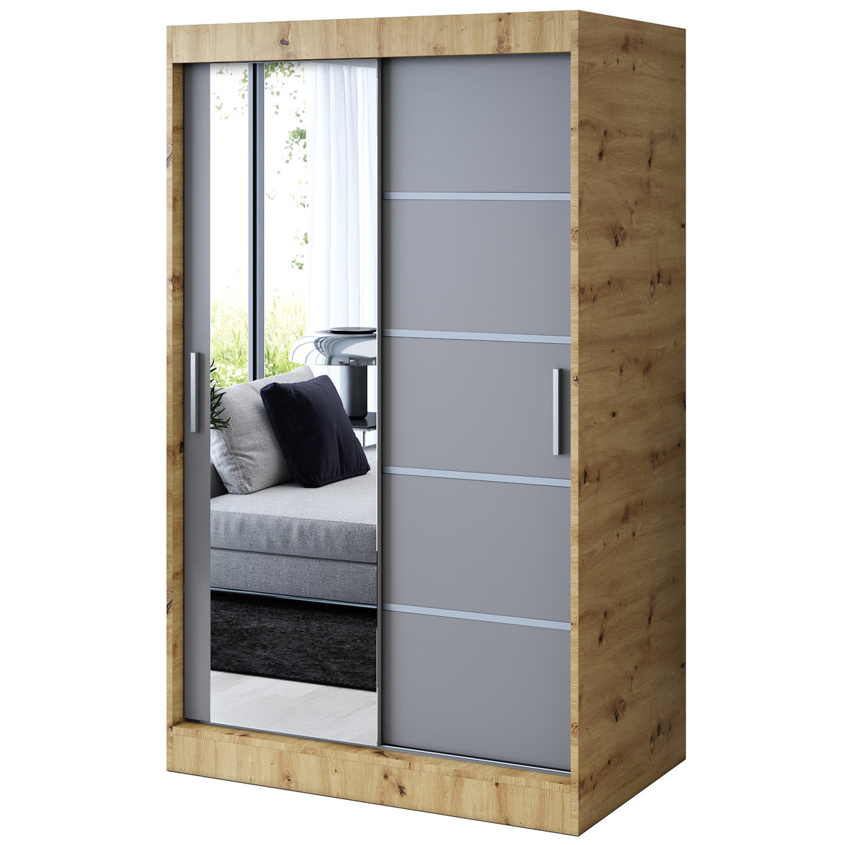 Szafa przesuwna 1 x lustro 120x200 Ralf , Dąb Artisan / Antracyt mat