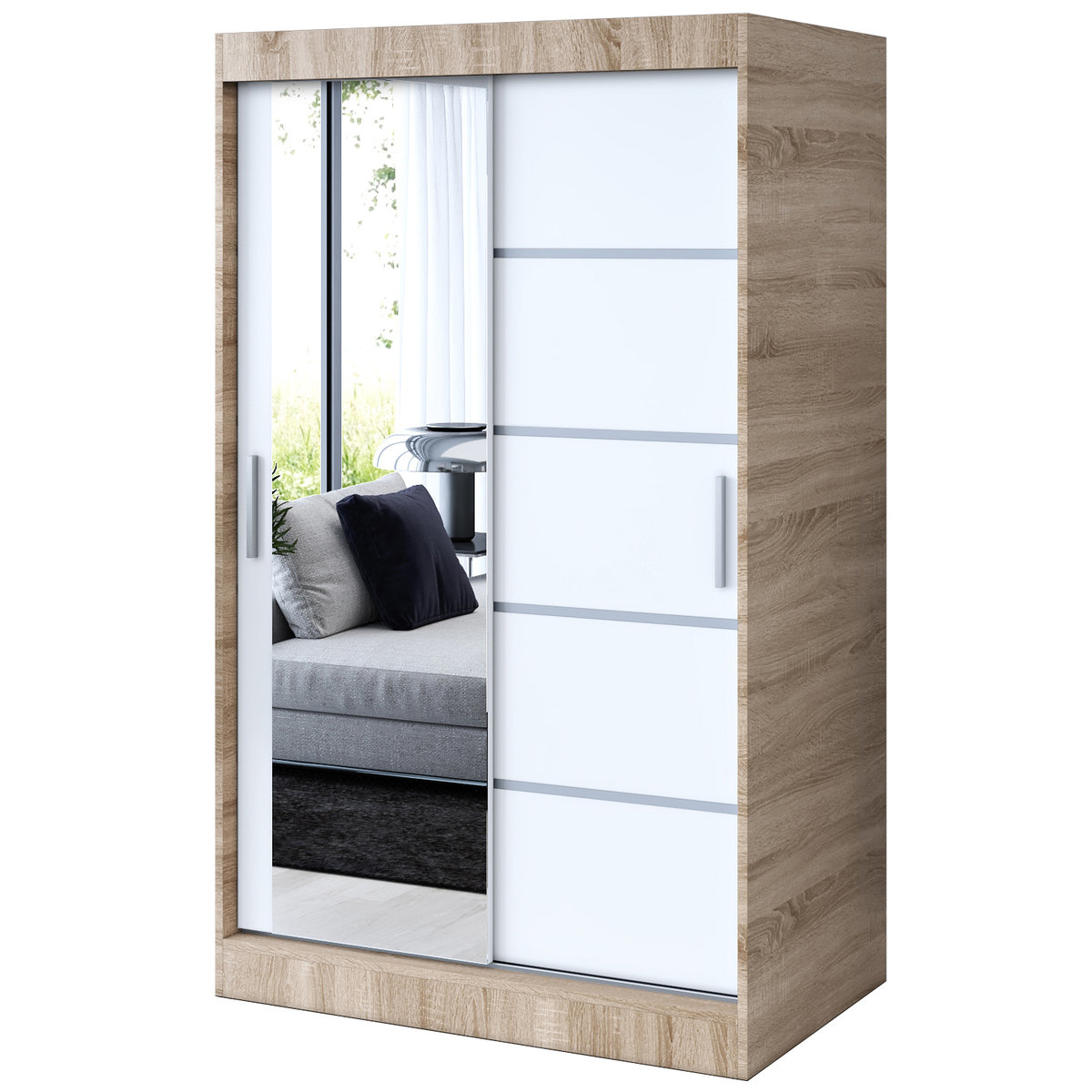 Szafa przesuwna 1 x lustro 120x200 Ralf , Dąb Sonoma / Biały mat