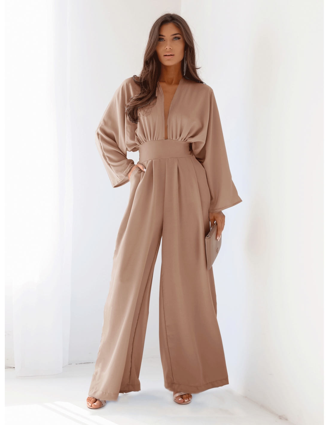 Kombinezon z szerokimi nogawkami LACEY - mocha mousse