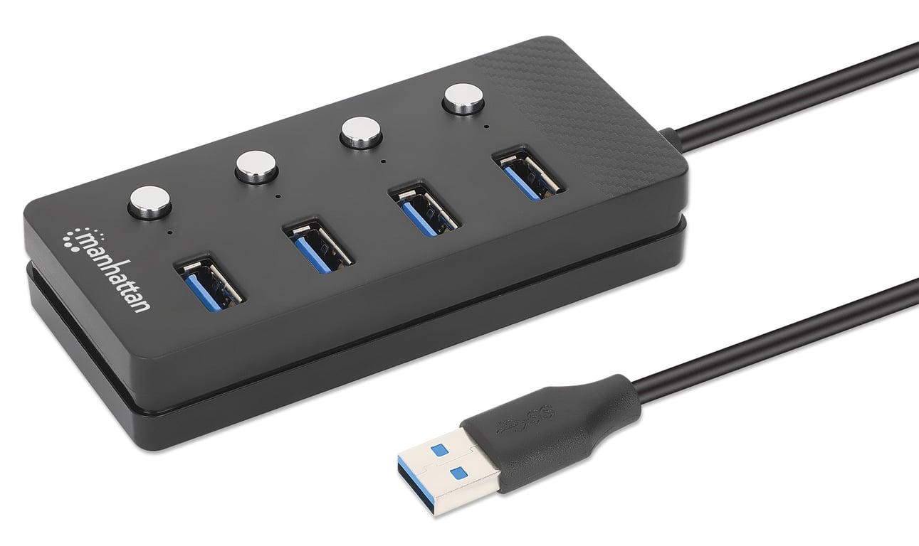 Manhattan 180887 huby i koncentratory USB 3.2 Gen 1 (3.1 Gen 1) Type-A 5000 Mbit/s Czarny
