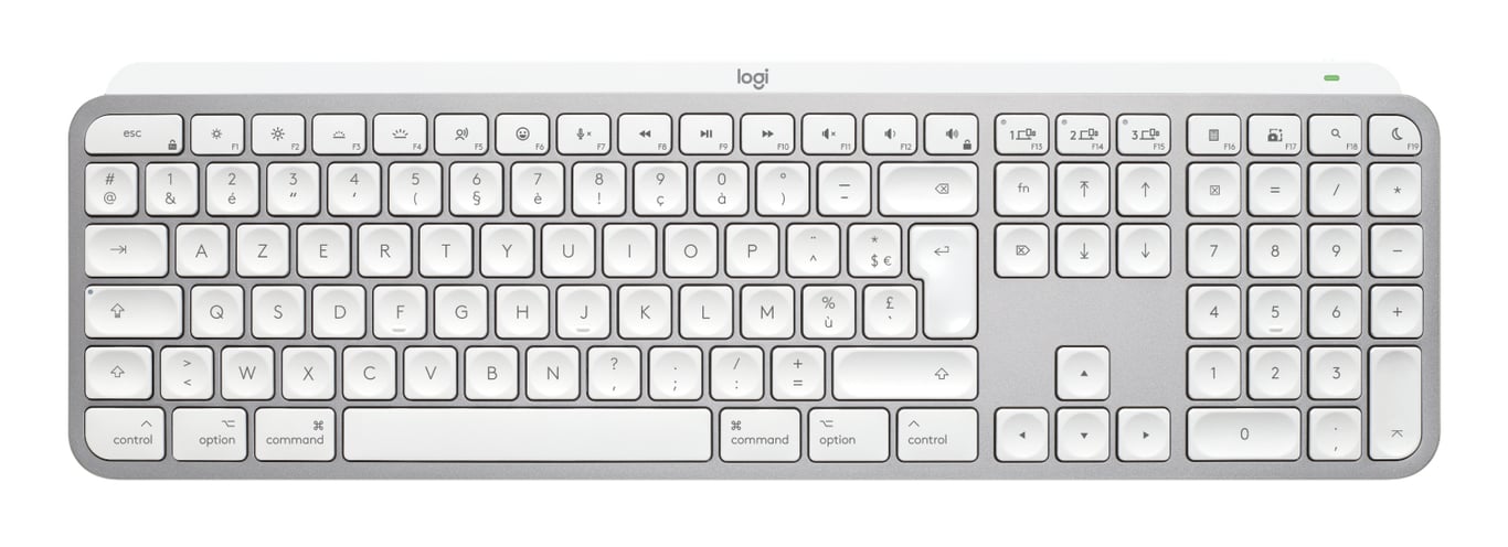Logitech MX Keys S for Mac klawiatura Biuro RF Wireless + Bluetooth AZERTY Francuski Aluminium, Biały 920-011626 920-011626